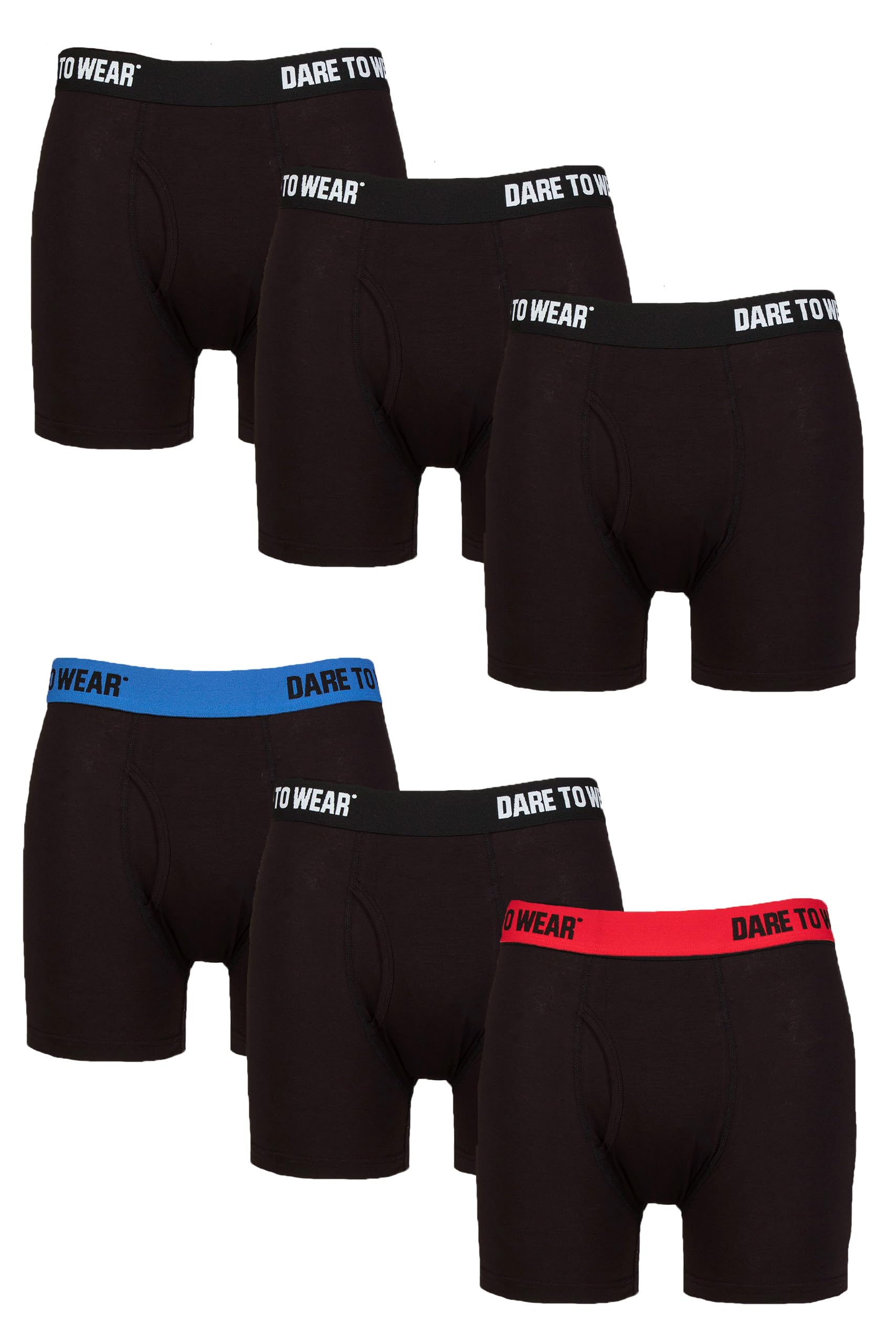 Sockshop Men's Black Contrast Dare To Wear Boxers - Plain And Striped Soft Breathable Bamboo Keyhole Boxer Shorts In 6 Pair Multipack L