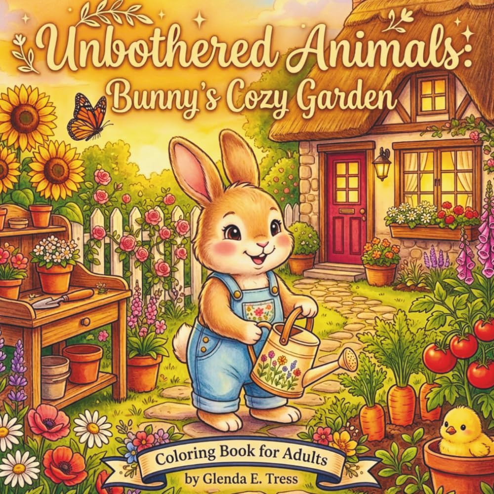 Unbothered Animals: Bunny's Cozy Garden: An Adult Coloring Book of Cheerful Days & Garden Charm