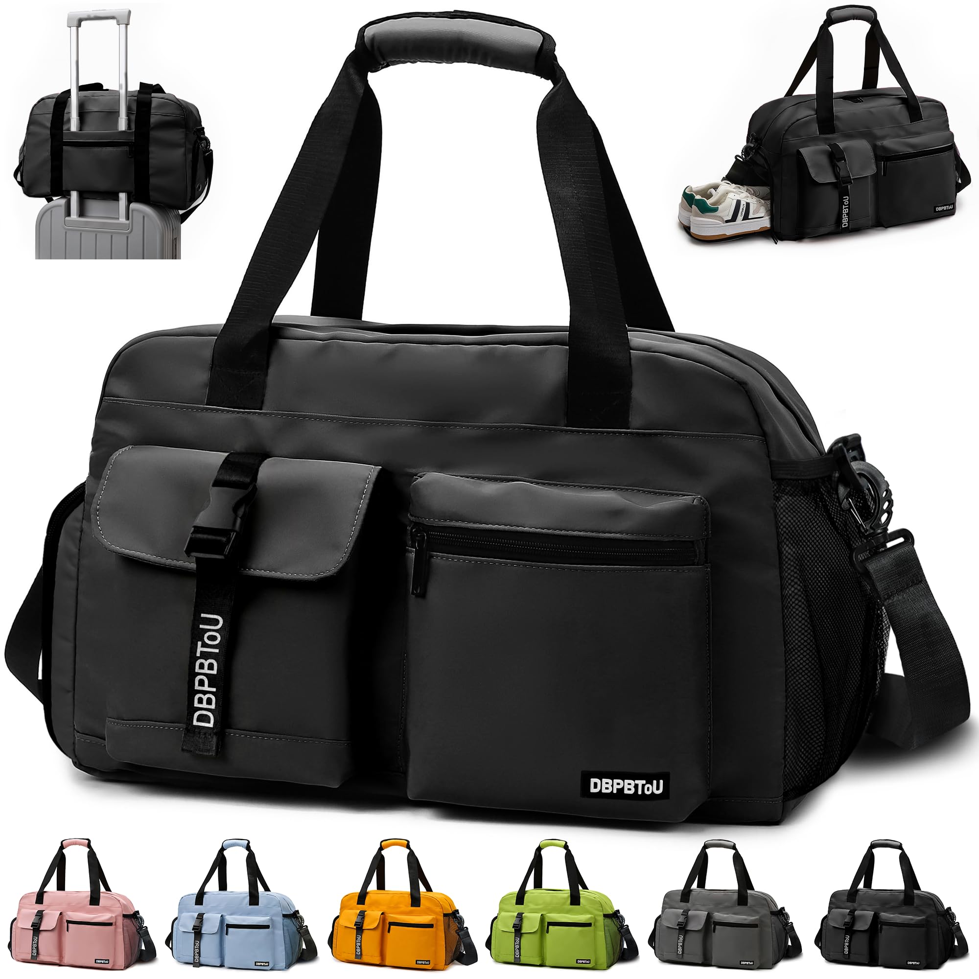Sac de Sport Femme Homme, Sac Sport avec Compartiment à Chaussures de Ventilation, Sac de Voyage Femme Imperméable avec Compartiment Humide (Noir)