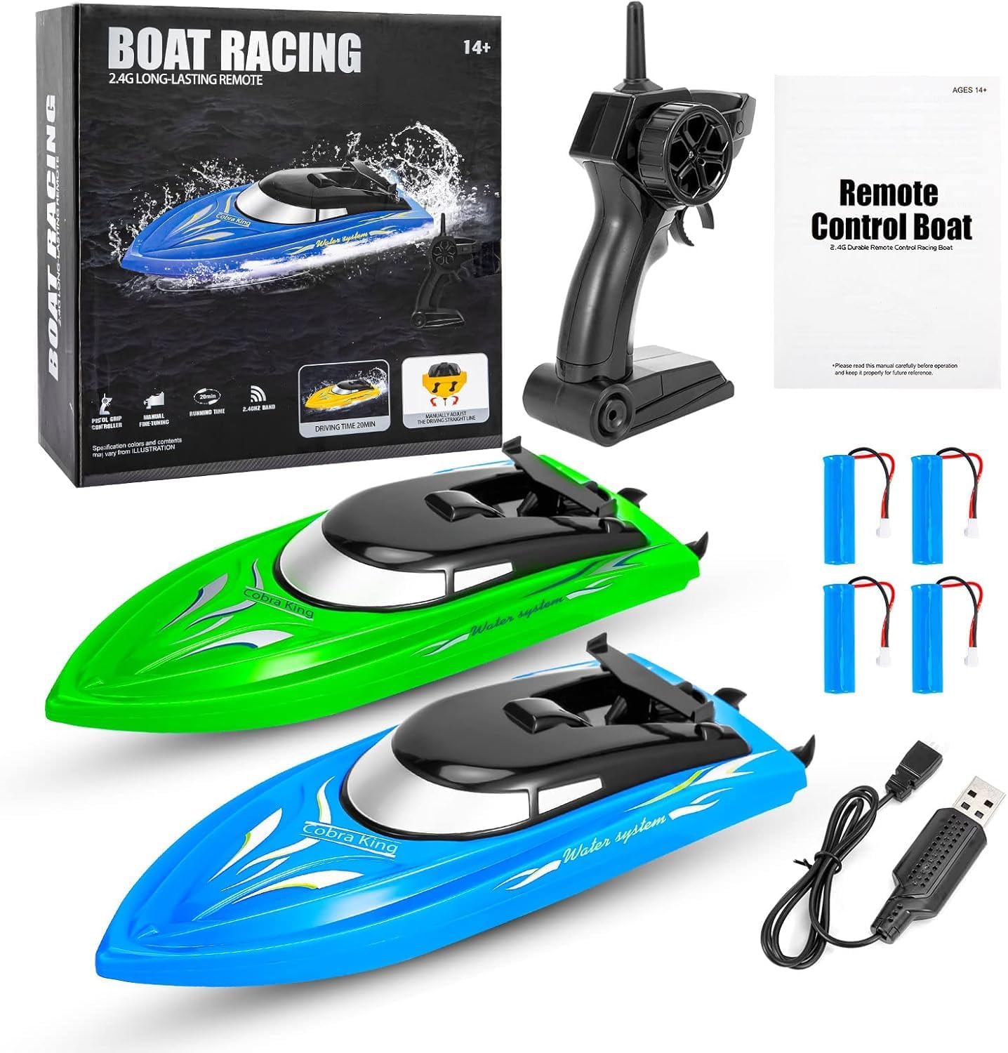Aptliton 2-Pack Fast Self-Righting RC Boat, 20Mins Runtime 40-50m Range Claw-Streak Paint for Pool Lake Summer Toy Blue And Pearl Green