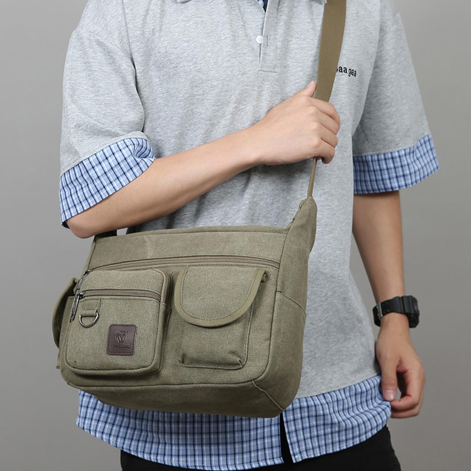 Canvas Shoulder Bag for Mens Multi-pockets 13 inch Laptop Messenger Bag Sling Bags School Crossbody Bags Travel - Image 9