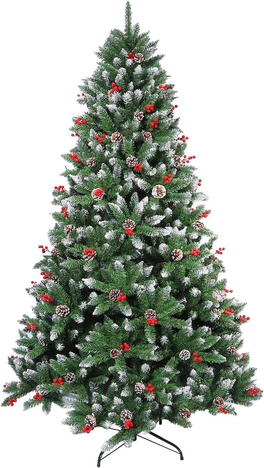 4ft Christmas Tree,Premium Snow Flocked Artificial Pine Tree with Pine Cones and Red Berries,Metal Stand, Perfect for Home Outdoor Party Xmas Decorations,Easy Assembly