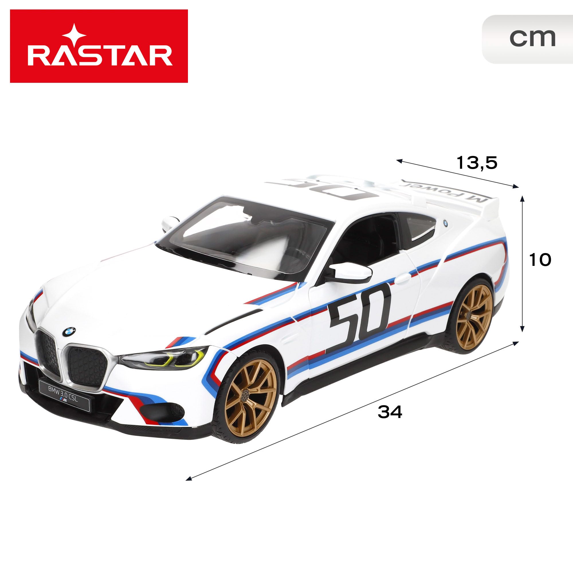 COLORBABY RASTAR Samochód zdalnie sterowany BMW 3.0 CSL, oficjalna licencja, skala 1/14, 2,4 GH.z, 6 kierunków, zasilany bateryjnie, samochody zdalnie sterowane, zabawki od 6 lat (41289)