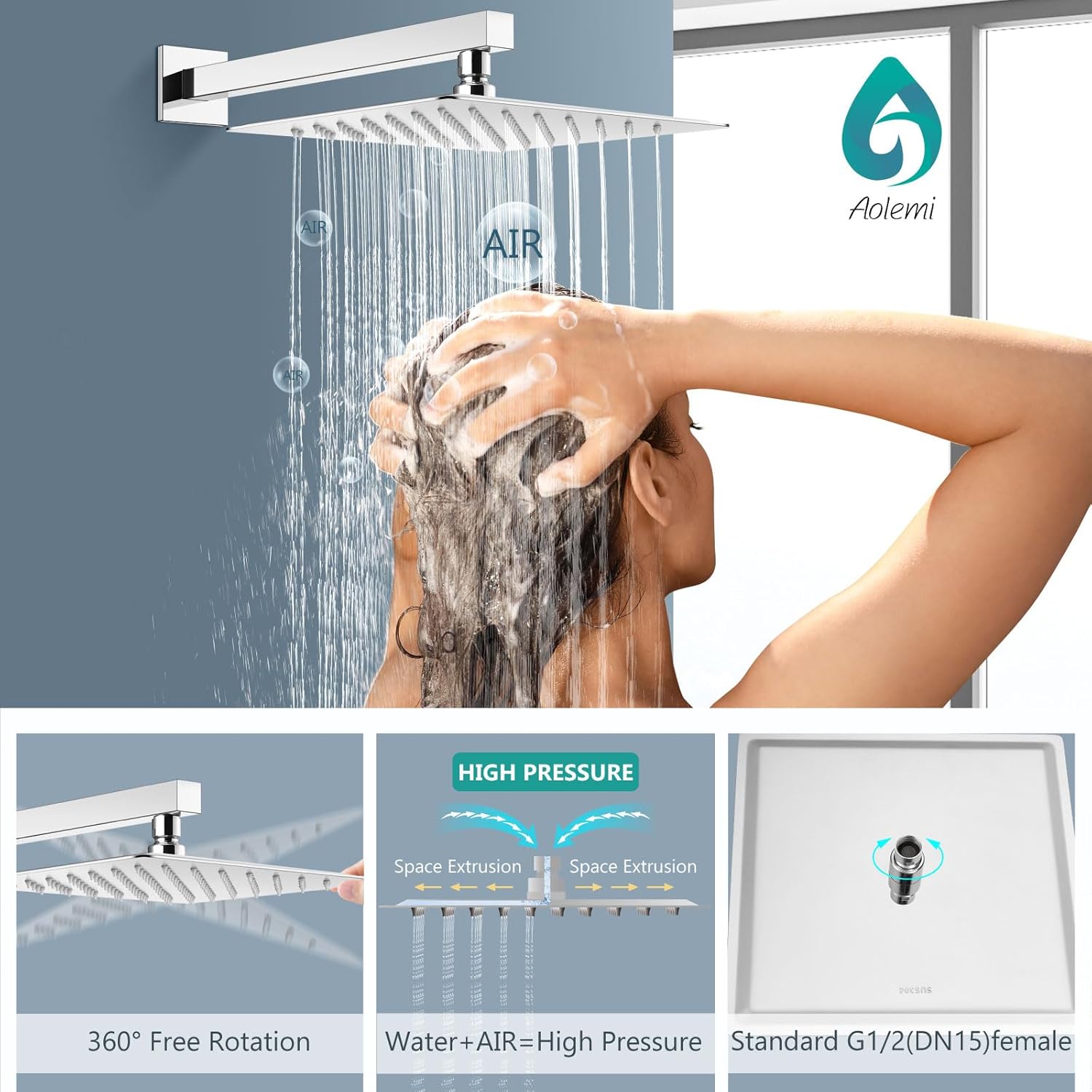 Aolemi Shower Faucet Set, High Pressure Shower System with 2-in-1 Handheld Sprayer, Wall Mount Fixture Combo with Rough-in Valve, 16 Inch Shower Head, Polish Chrome - Image 7