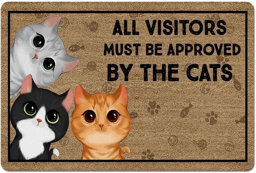 Watercolor Cute Cats All Visitors Must Be Approved by Cats Personalized Doormat, Welcome Mat Mom Gift Dad Lover Gifts Funny Decor Home Rule Up to 3 Cats (6)