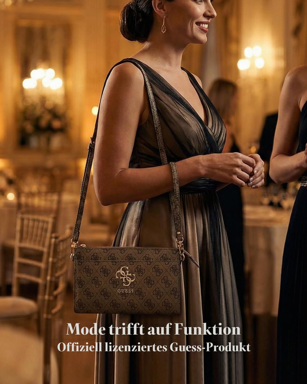 CG MOBILE Guess 4G Clutch-Handytasche mit großem Logo (Braun)