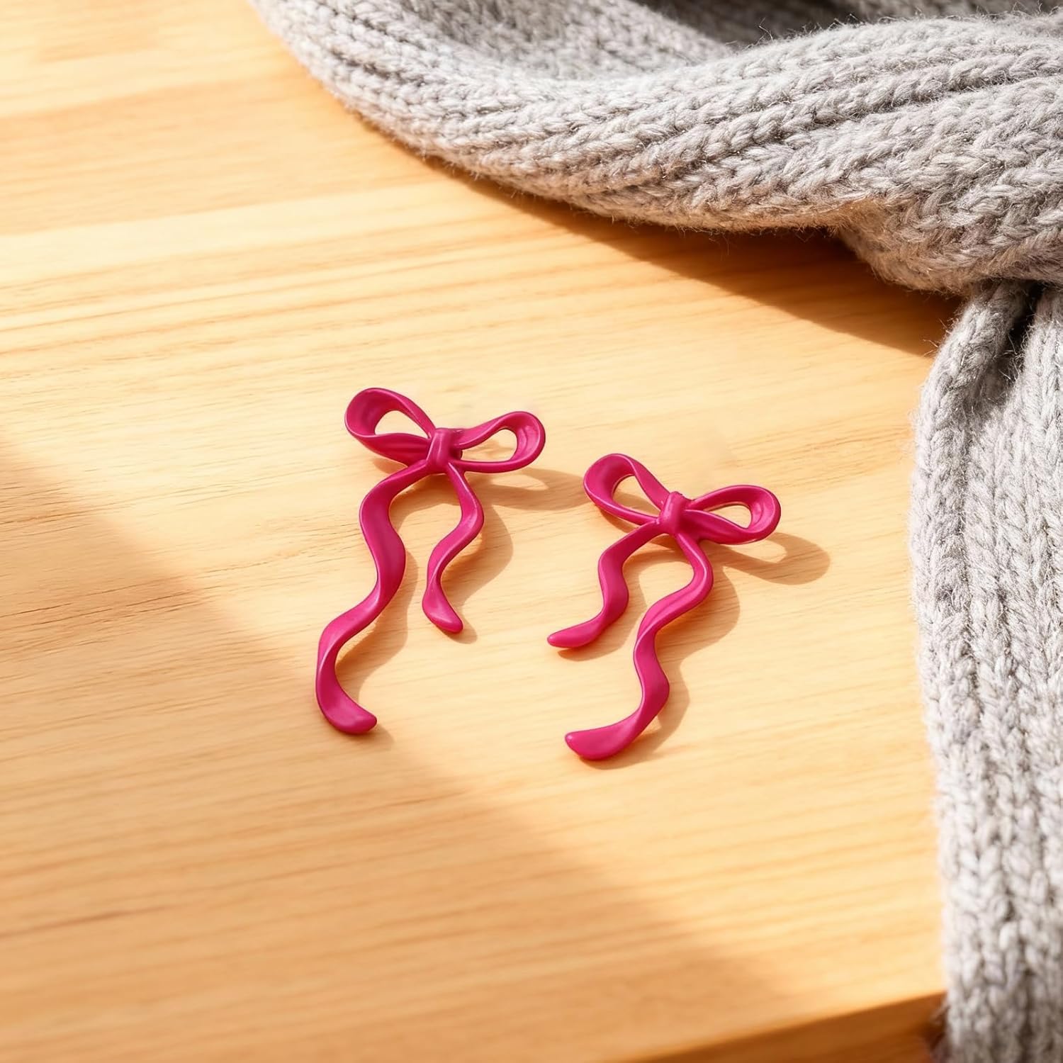 Christmas Bow Earrings for Women Red Pink Ribbon Bowknot Earrings Long Bow Statement Earrigns Christmas Jewelry Gift - Image 6