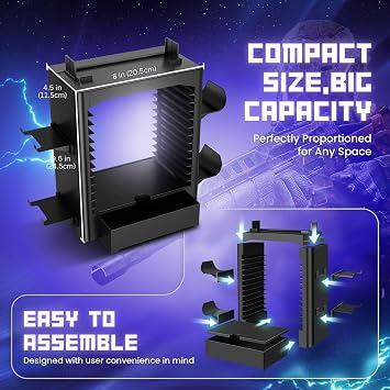 TNP Switch Organizer Station Game Storage Tower Stand for Nintendo Switch OLED with Dock Holder, 10 Game Case Vertical Shelf, 4 Controller Rack, Joy-con Drawer, Black
