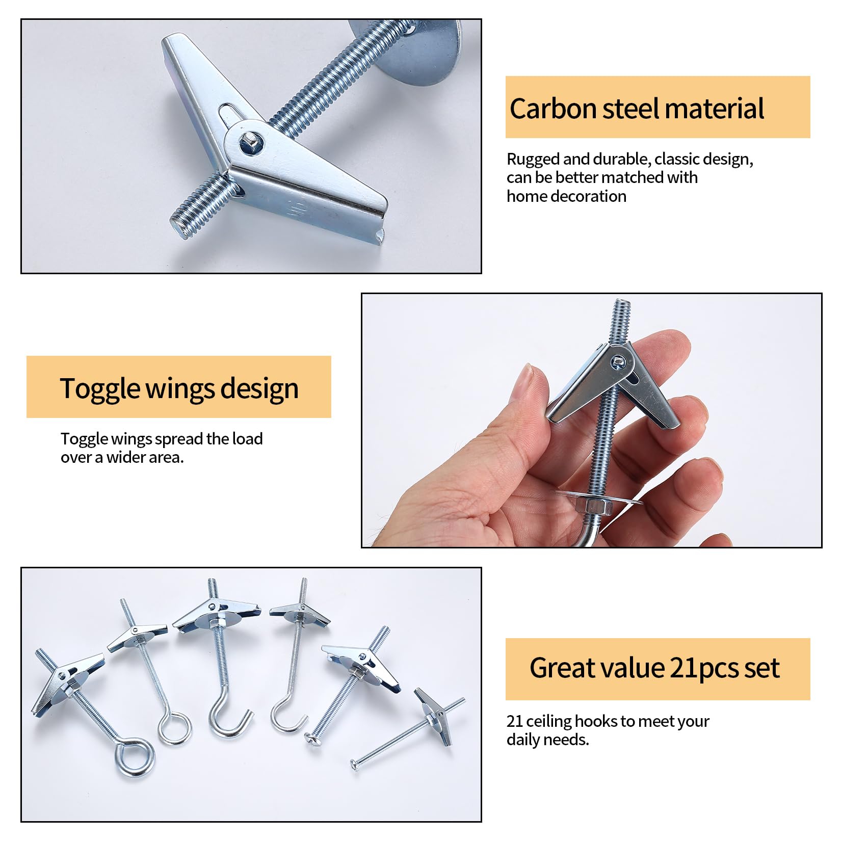 21 Sets M4 M6 Gancio Soffitto Cartongesso, Lampadario Gancio, Tasselli a Molla, Tasselli Basculanti, Viti a Ginocchiera