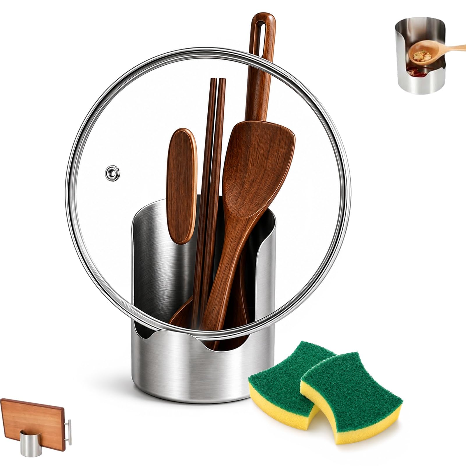 TEVROKS Multi-functional Kitchen Utensil Holder, Stainless Steel Countertop Organizer, Space-Saving Vertical Tool Rack For Cooking Utensils(1PC)
