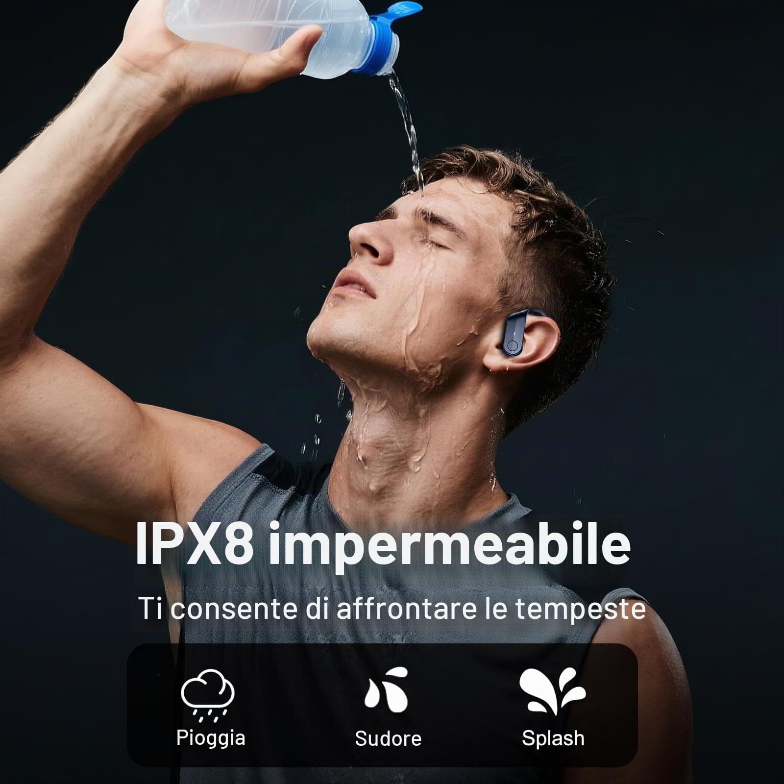 Cuffie Bluetooth 5.4 Sport, Auricolari Bluetooth 70 Ore HiFi Stereo,Cuffie Wireless Impermeabili IPX8,4 ENC Cancellazione Rumore Mic,Con Display a LED, Headphones Per Corsa e Sport Estremi, Blu