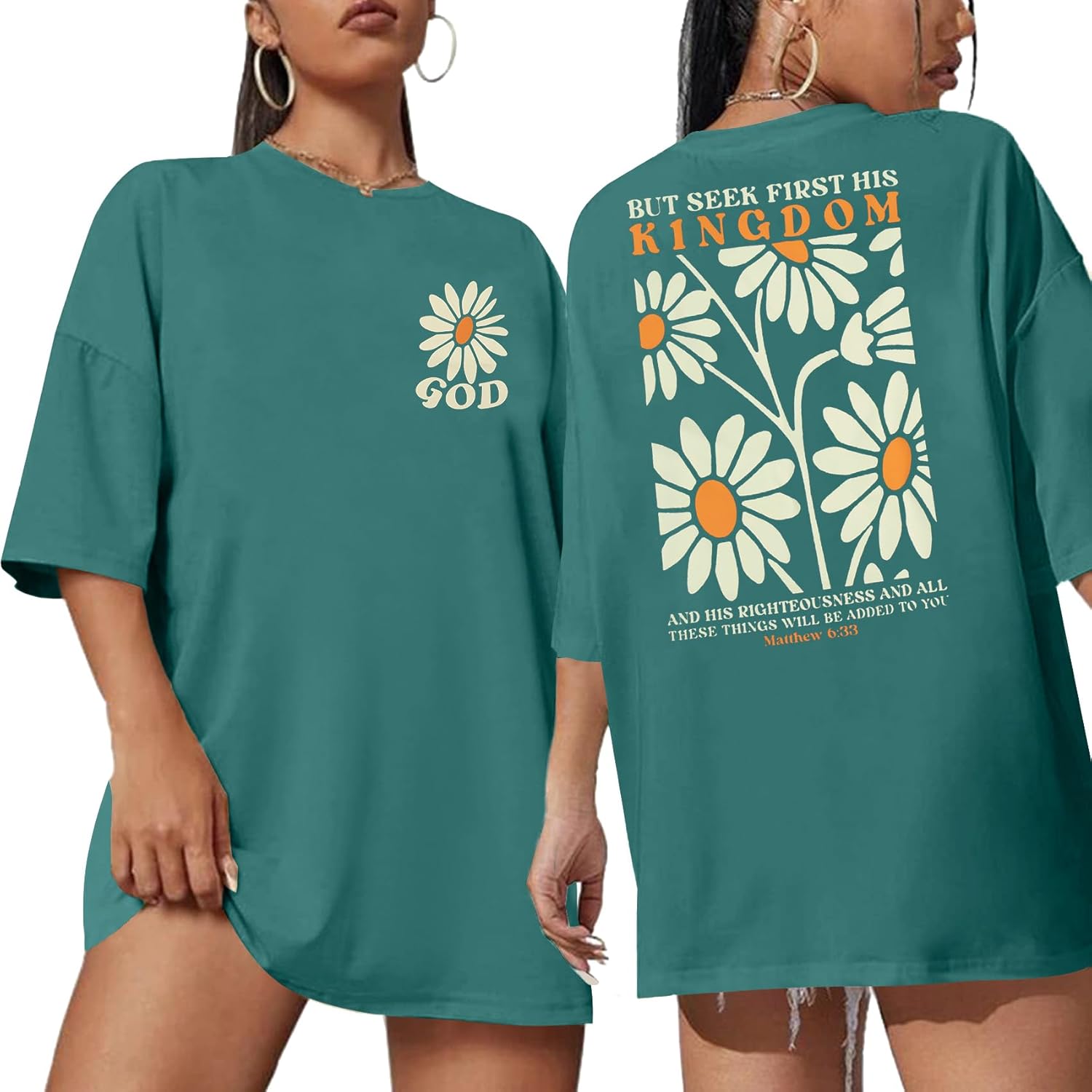 Boho Christian Oversized Shirts Women Religious Faith Shirt Bible Verse Gifts Tee God Short Sleeve Tops