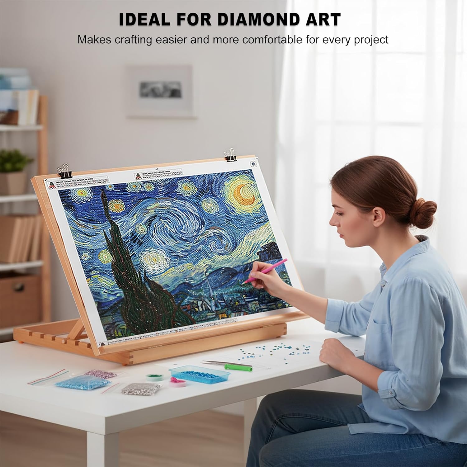 Tabletop Easel for Painting, 24.88"x17.28" Extra Large Adjustable Beechwood Drawing Board, Art Easel for Painting Sketching and Display Stand, Ideal for Diamond Art