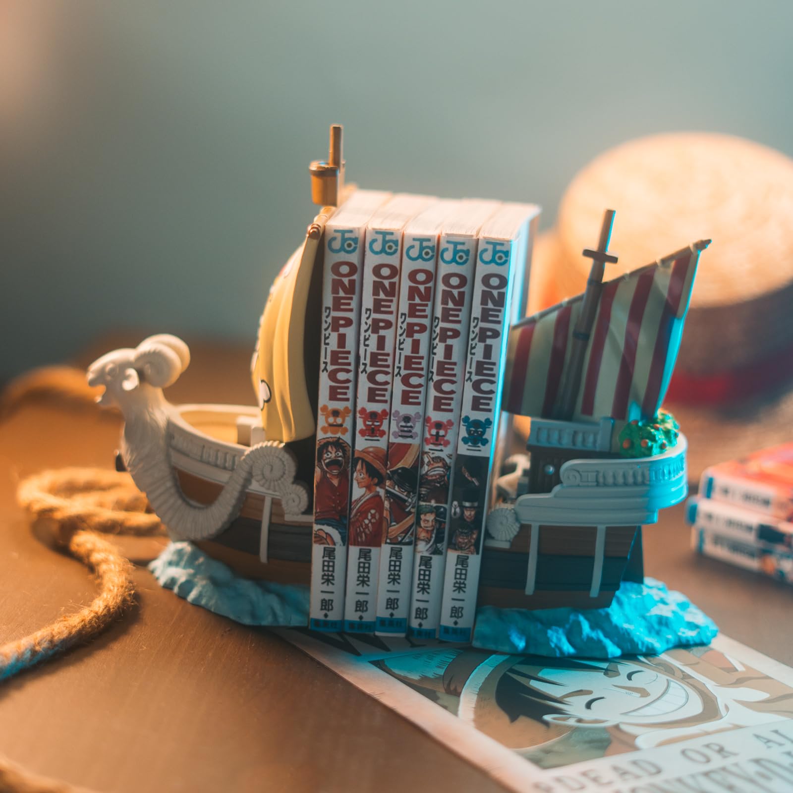Sujetalibros One Piece Manga - One Piece Figura Barco como Soporte Libros Manga, Anime o Comics | Decoracion hogar | Merchandising Oficial | Regalos para Fans (2 Organizador de Libros)