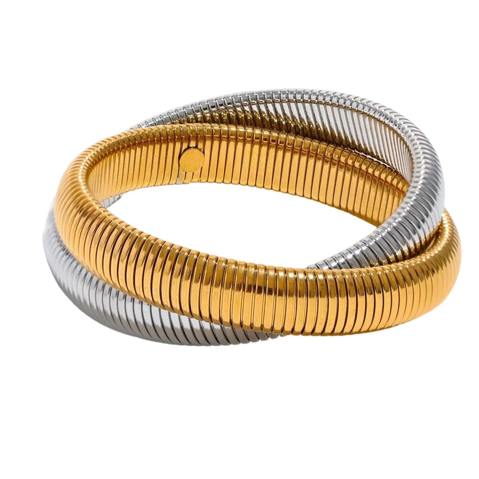 MOCHAMIK Wasserdichter, elastischer Punk-Armreif aus dickem Metall für Damen und Herren mit 18-Karat-Vergoldung, EIN trendiges Schmuckstück für den Bijoux-Stil