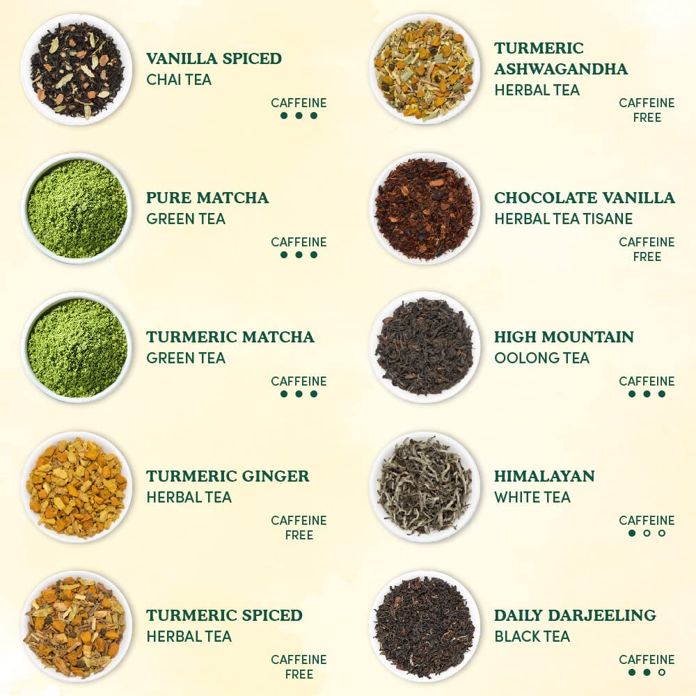 VAHDAM World Top 20 Favourites Tea Sampler Set | Loose Leaf Tea (100+ Cups) | Tea Variety Pack with Green, Herbal, Black & Chai Brew | Vacuum Sealed For Freshness | Brew Hot & Cold - Image 2