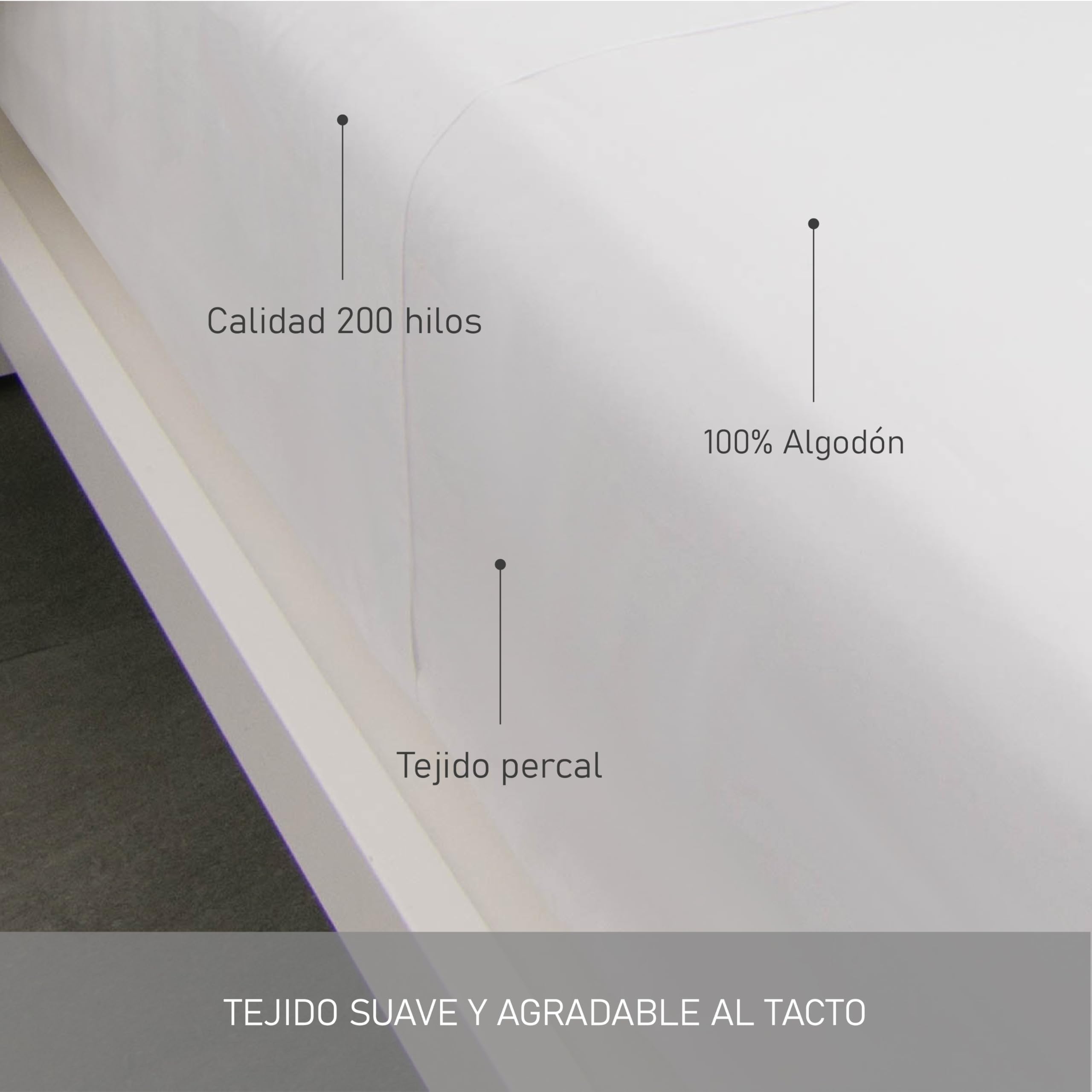 Sábana encimera para Hostelería - 100% Algodón Percal Calidad 200 Hilos - Cama 200x190/200 cm - Ropa de Cama especializada en Hostelería Color Blanco