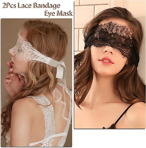 Miniatura 10 de YOMORIO Máscara de ojos de encaje, 2 unidades, color negro y blanco, ajustable, sexy, para mujer, cubierta de ojos, accesorios de fiesta de disfraces
