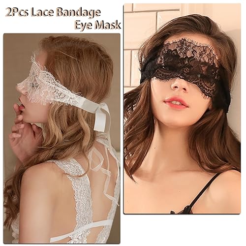 Miniatura 10 de YOMORIO 2 máscaras de encaje con los ojos vendados para mascarada, accesorios de lencería sexy, accesorios de lencería color blanco y negro