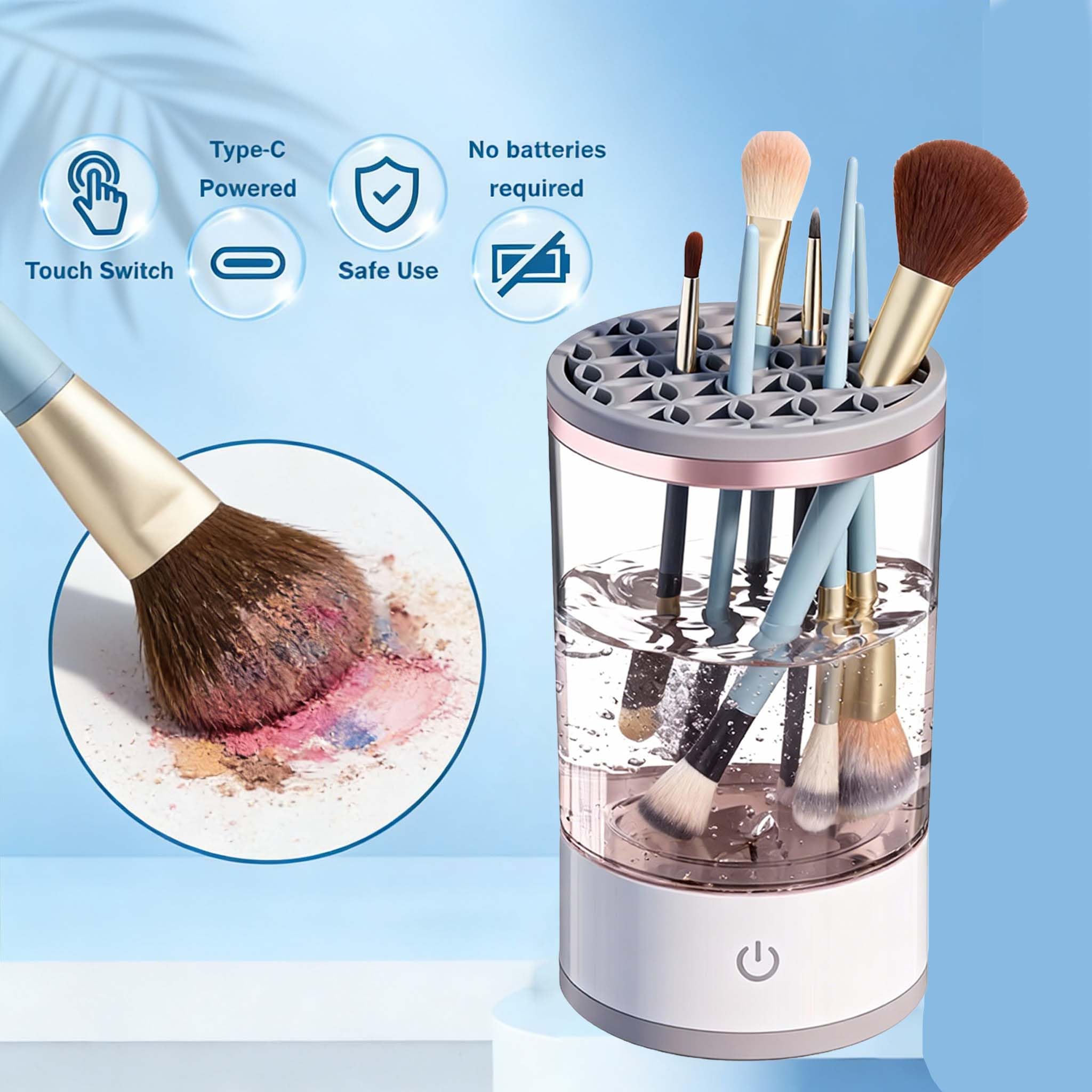 Kosmetikpinsel-Reiniger-Maschine, elektrische Make-up-Pinsel-Reiniger-Maschine, Automatisch drehender Make-up-Pinselreiniger für alle Größen Make-up-Pinsel (1)