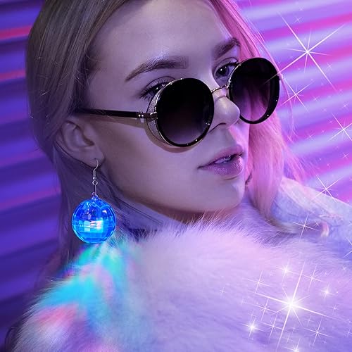 Vista 12 de Henoyso Aretes de bola de discoteca iluminados, joyería LED de luz de Navidad para mujeres y niñas, regalos de fiesta de discoteca de Navidad