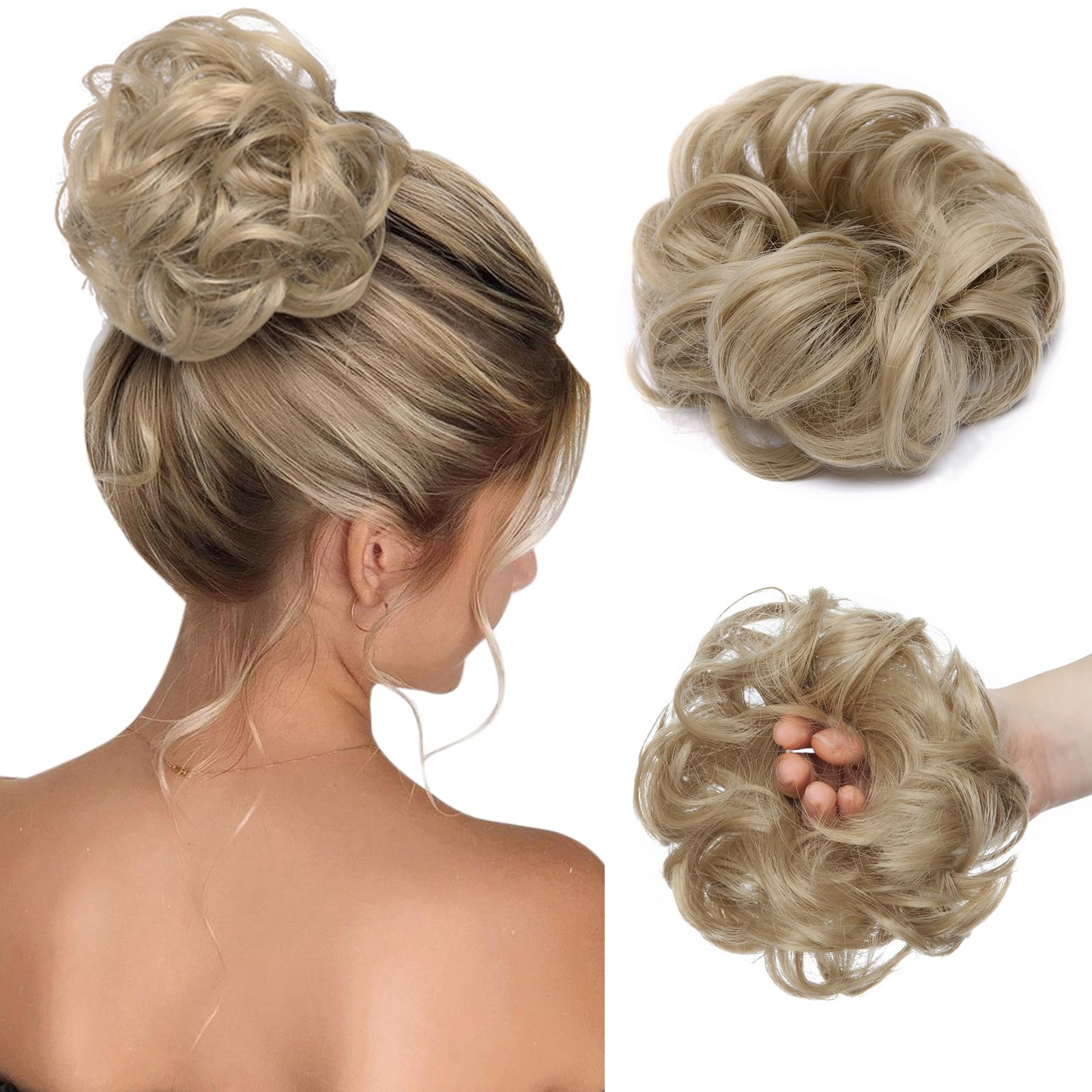 Benehair Messy Bun Hair Piece Scrunchy Updo Hair Pieces for Women Fluffy Wavy Hair Bun Scrunchies Donut Hairpiece Synthetic Chignons with Elastic