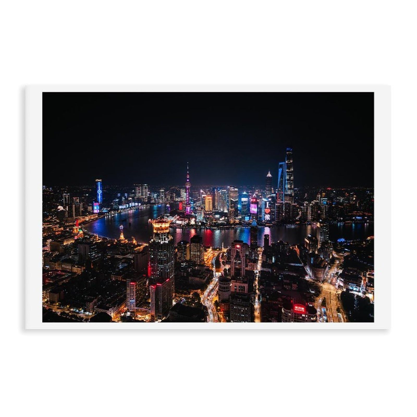 HEYANM Shanghai Night Print Bund Cityscape Aerial Canvas Poster Wall Art Paintings for Living Room Bedroom Decoration Unframe 24x36inch