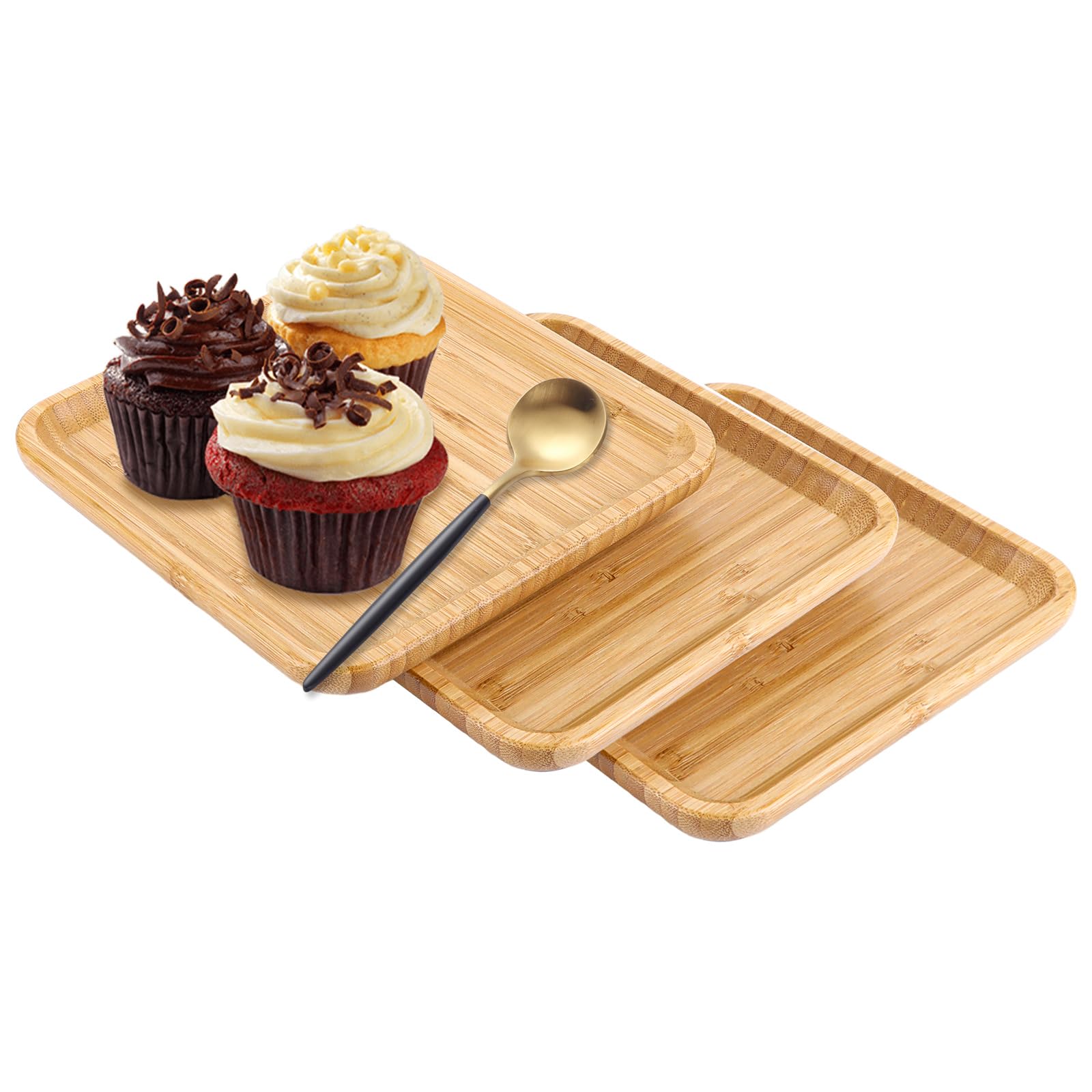 4 Vassoi In Legno Di Bambù Rettangolari – Piccoli, 17,5 X 8,8 Cm, Per Pane, Dessert, Tè E Organizzazione, Colore Naturale - 3