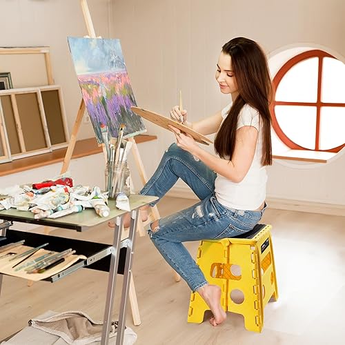 Miniatura 97 de Flottian Taburete plegable de 13 pulgadas para adultos y niños con capacidad para hasta 300 libras, taburetes plegables antideslizantes con asa,