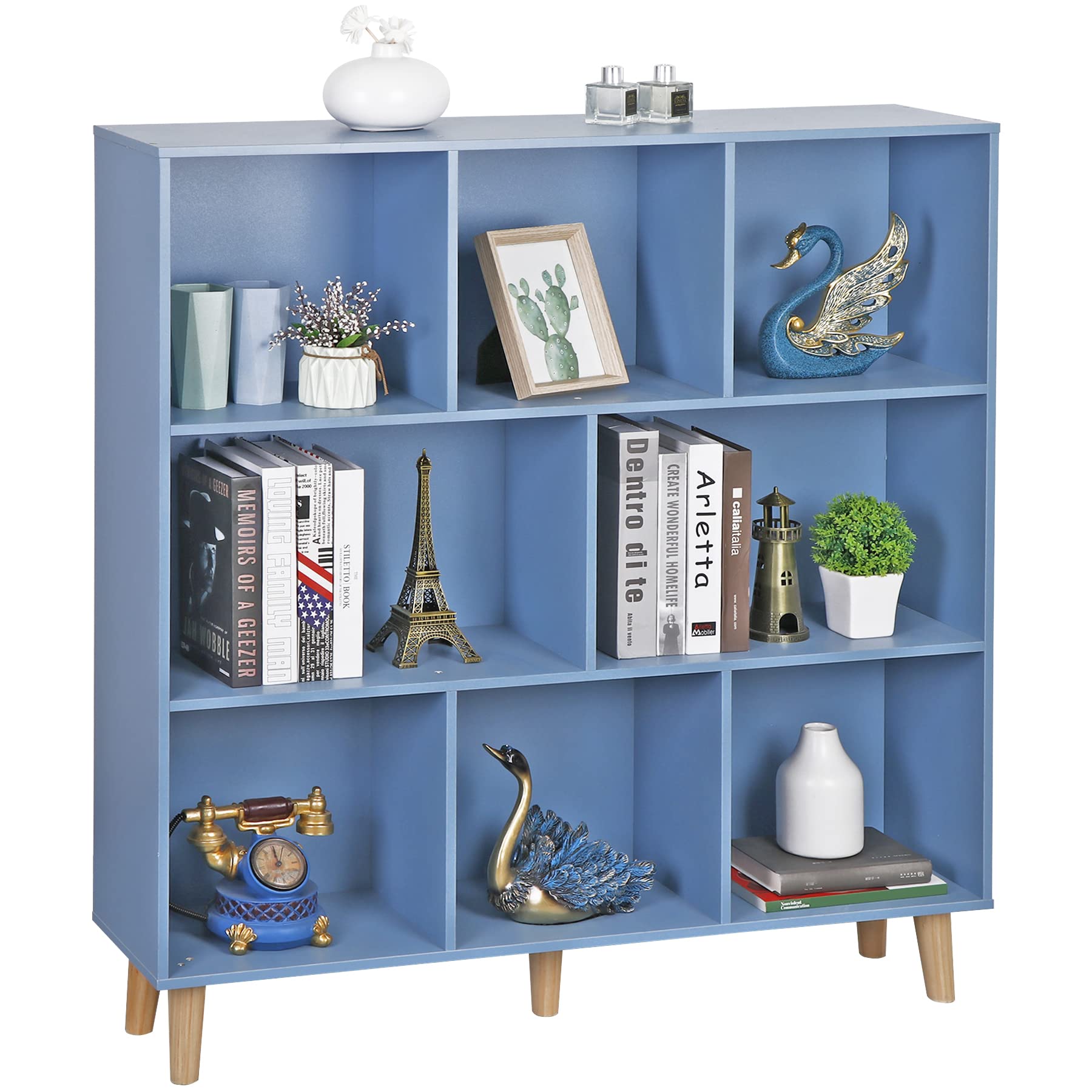 ZenStyle 8 Cube Bookshelf in a living room setting, filled with books and decorative items.