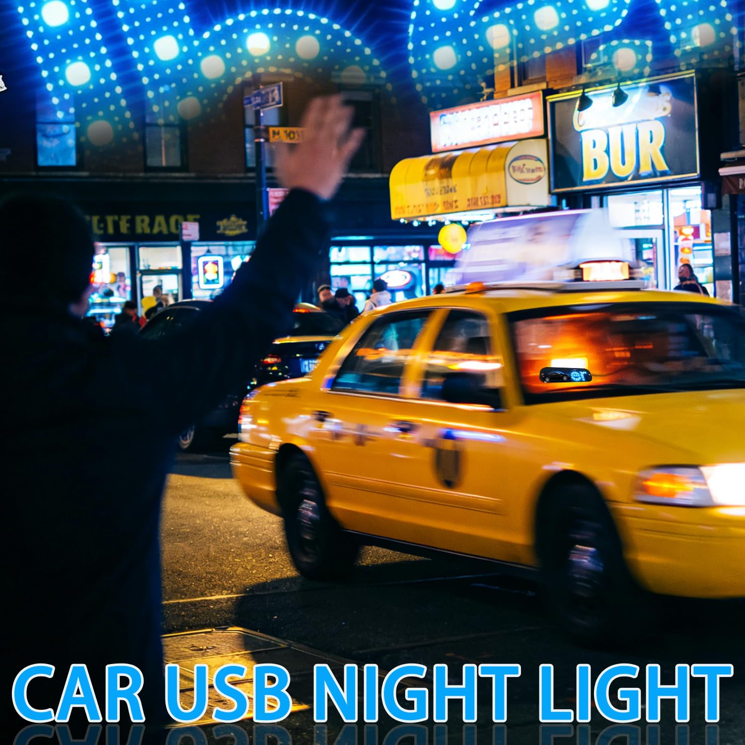 Blue LED Light Sign for Car, Taxi Windshield Light Sign, USB Plug Car Interior Lights Taxi Indicator Lights USB Cable Taxi Sign Light Windshield Car LED, Decal with Suction Cups Flashing Hook — view 9
