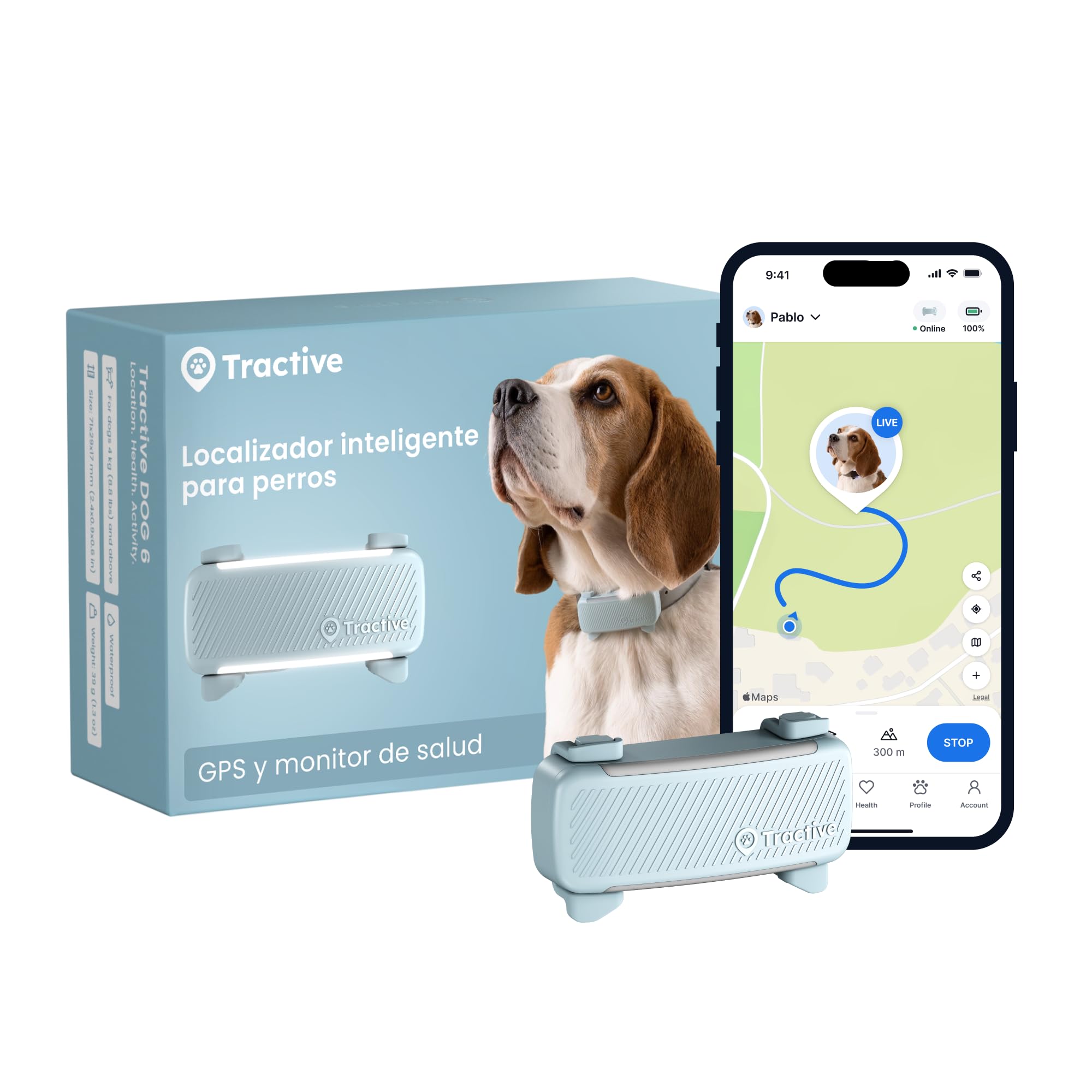 Tractive - GPS perros | 2025 Edición | N.​º 1 del mercado | Localización en tiempo real | Alertas antifuga | Monitor de actividad | Avisos de salud | Seguimiento de ladridos (Menta)