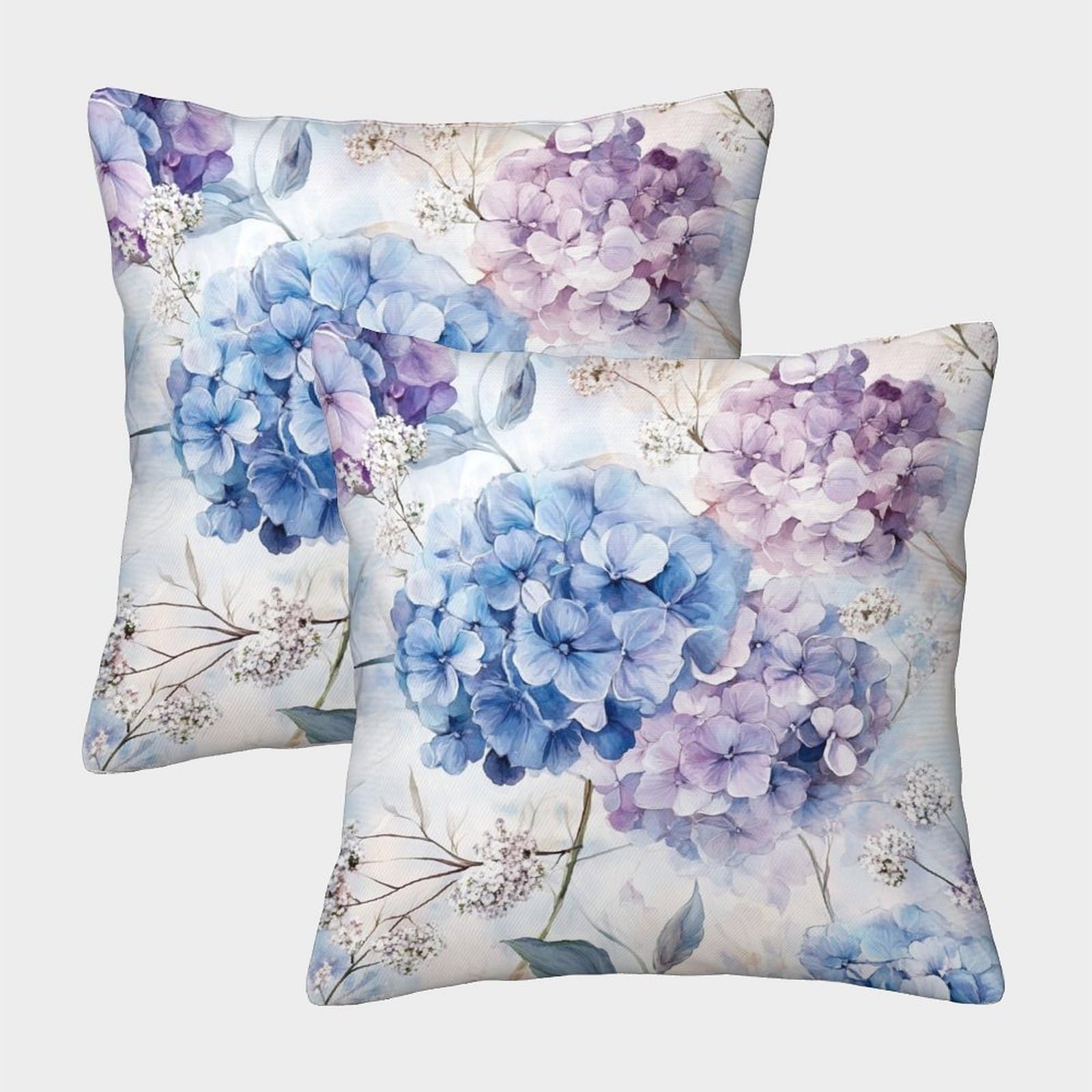 kaiyun 2 Pack Throw Pillowcase 40x40cmWatercolor Hydrangea - Gypsophila Flower Print Pattern Cushion Cover Home Decoration