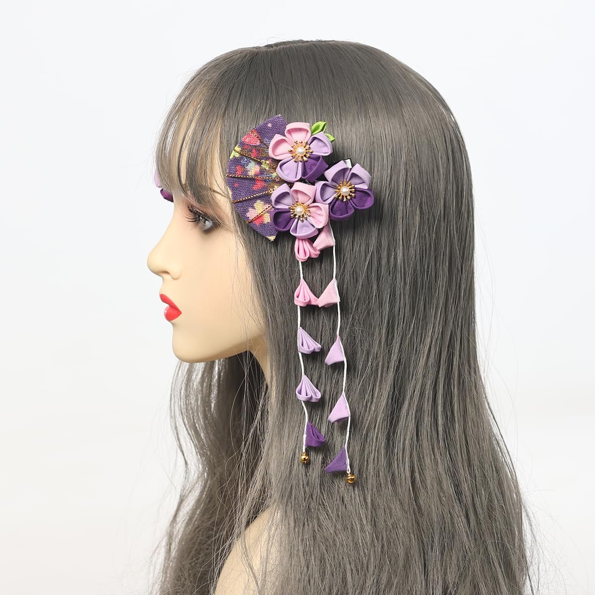 Set di 2 fermagli per capelli da donna a forma di kimono giapponese, con nappa, accessori per capelli tradizionali Kanzashi