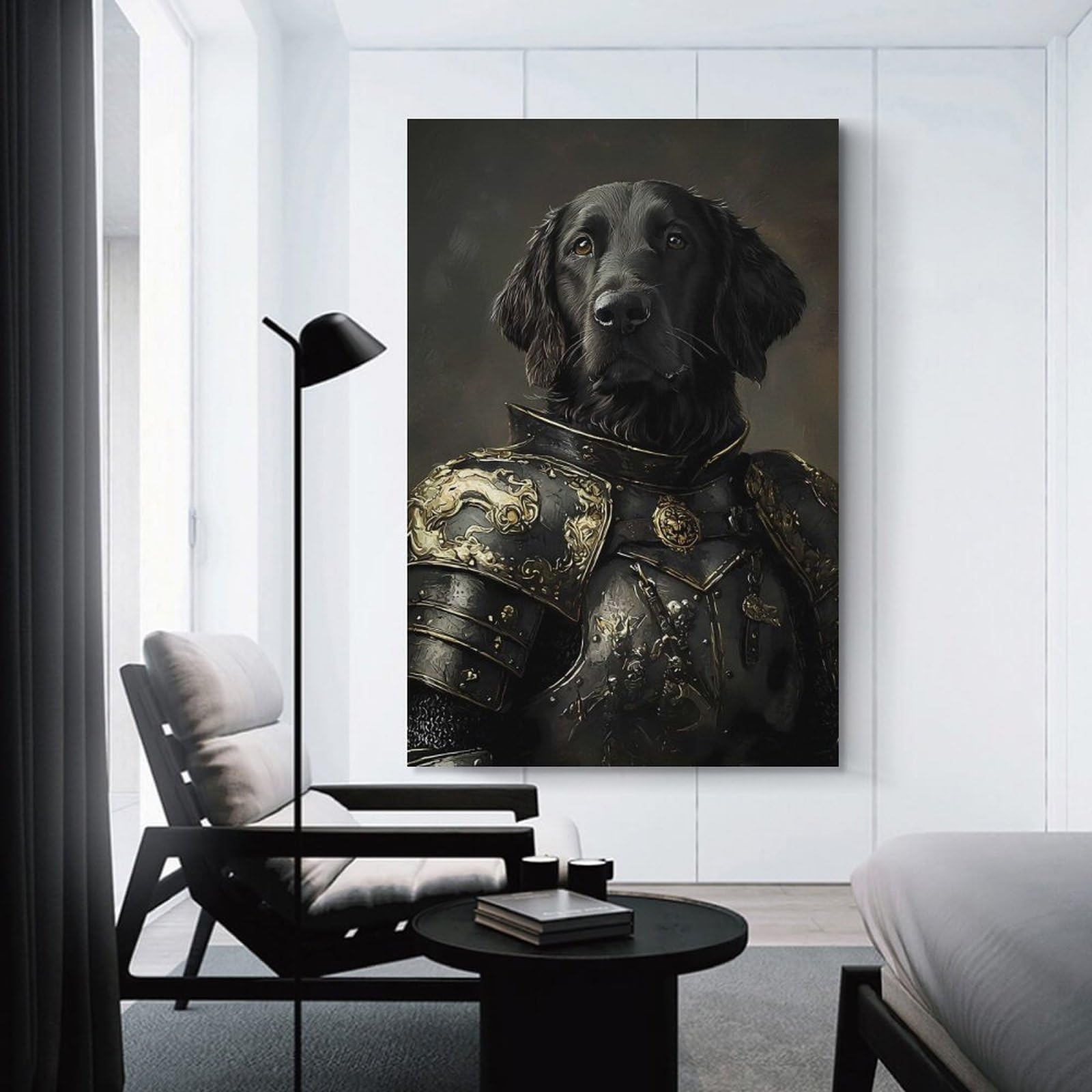 Junmoney Unframe-Style-25 Hanging Wall Art Flat-Coated Retriever Knight, 24X36inch(60X90cm), For Wall Displays, Bedrooms Or Room Updates, Wall Decor Suited To Curated Displays