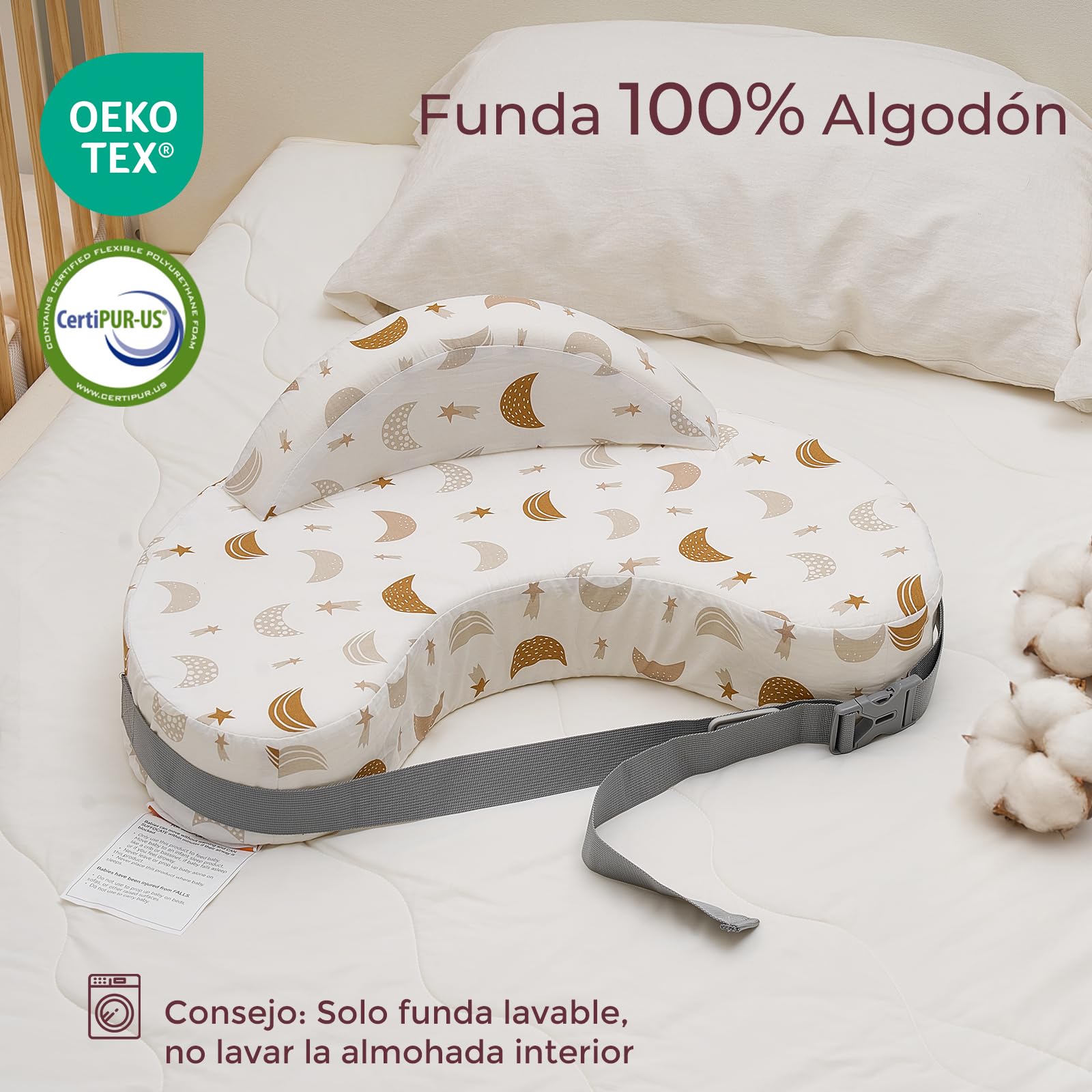 momcozy Cojín De Lactancia con “Barrera De Seguridad”, Espuma Viscoelástica Firme Y Elástica, Soporte Ergonómico Estable, Cojín De Lactancia Extra Ancho, Cinturón Ajustable, Funda Extraíble