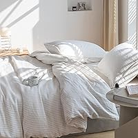 Vista 9 de Simple&Opulence Juego de funda de edredón de 100 % lino puro, 3 piezas de lino natural lavado a rayas con cierre de botón, casa de campo suave