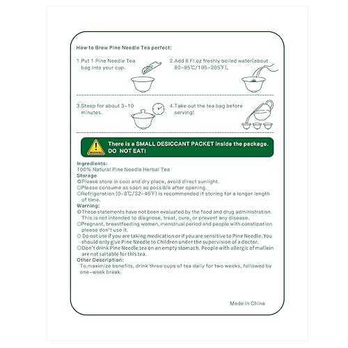 Miniatura 6 de Bolsas de té orgánicas de aguja de pino  5.3 onzas (0.11 oz x 50 bolsas)  Té de hierbas 100% natural de aguja de pino salvaje y puro, sin gluten,