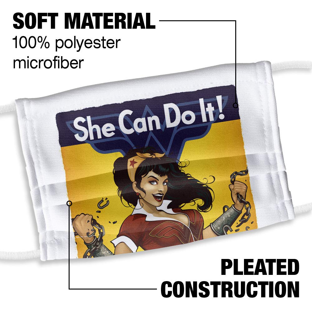 Wonder Woman Kids Bombshell 1-Ply Reusable Face Mask Covering with Adjustable Nose Wire