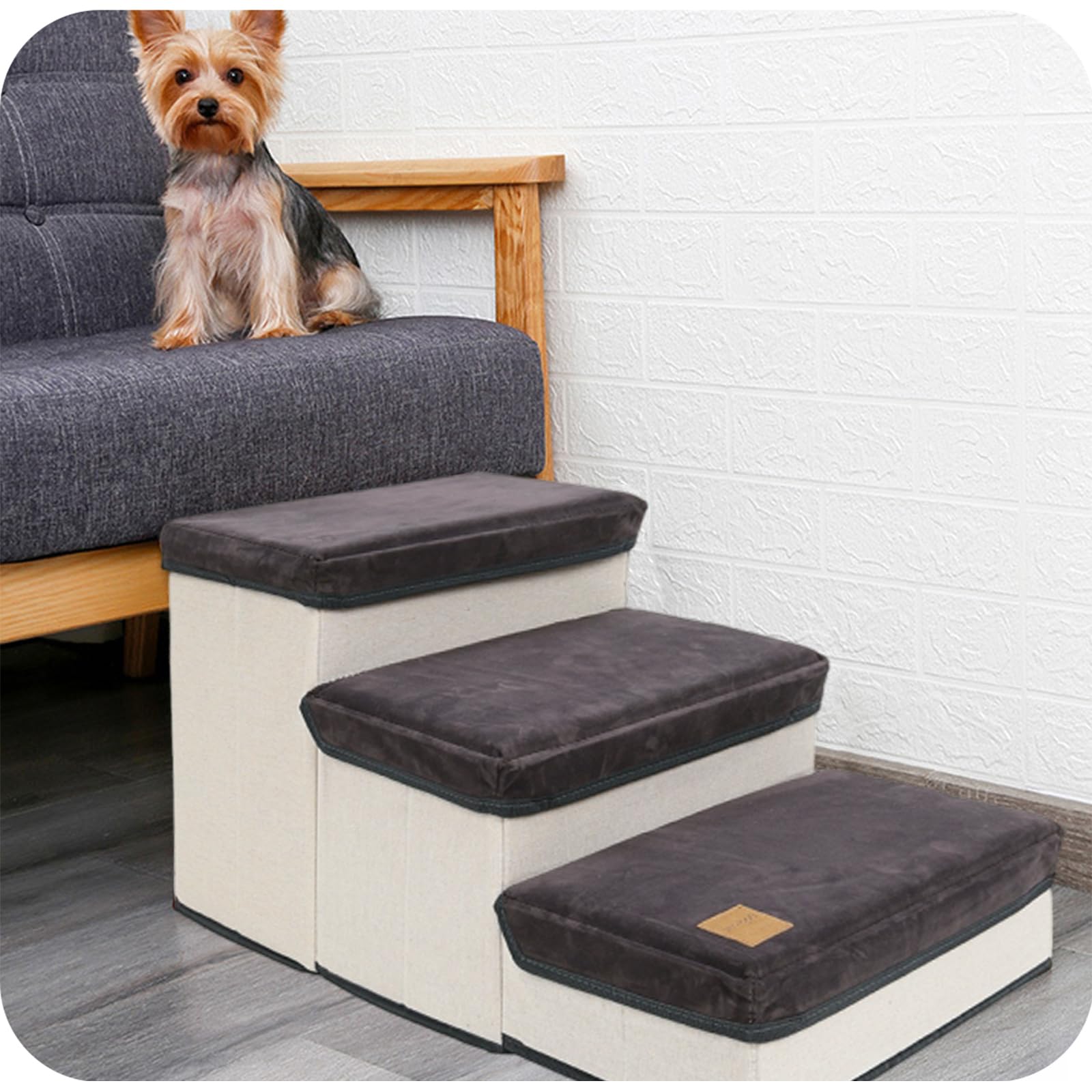 Dog Steps for Bed|Dog Steps for Sofa|Dog Stairs for Puppy|Pet Stairs for Small Dogs under 40 Pounds (Grey)