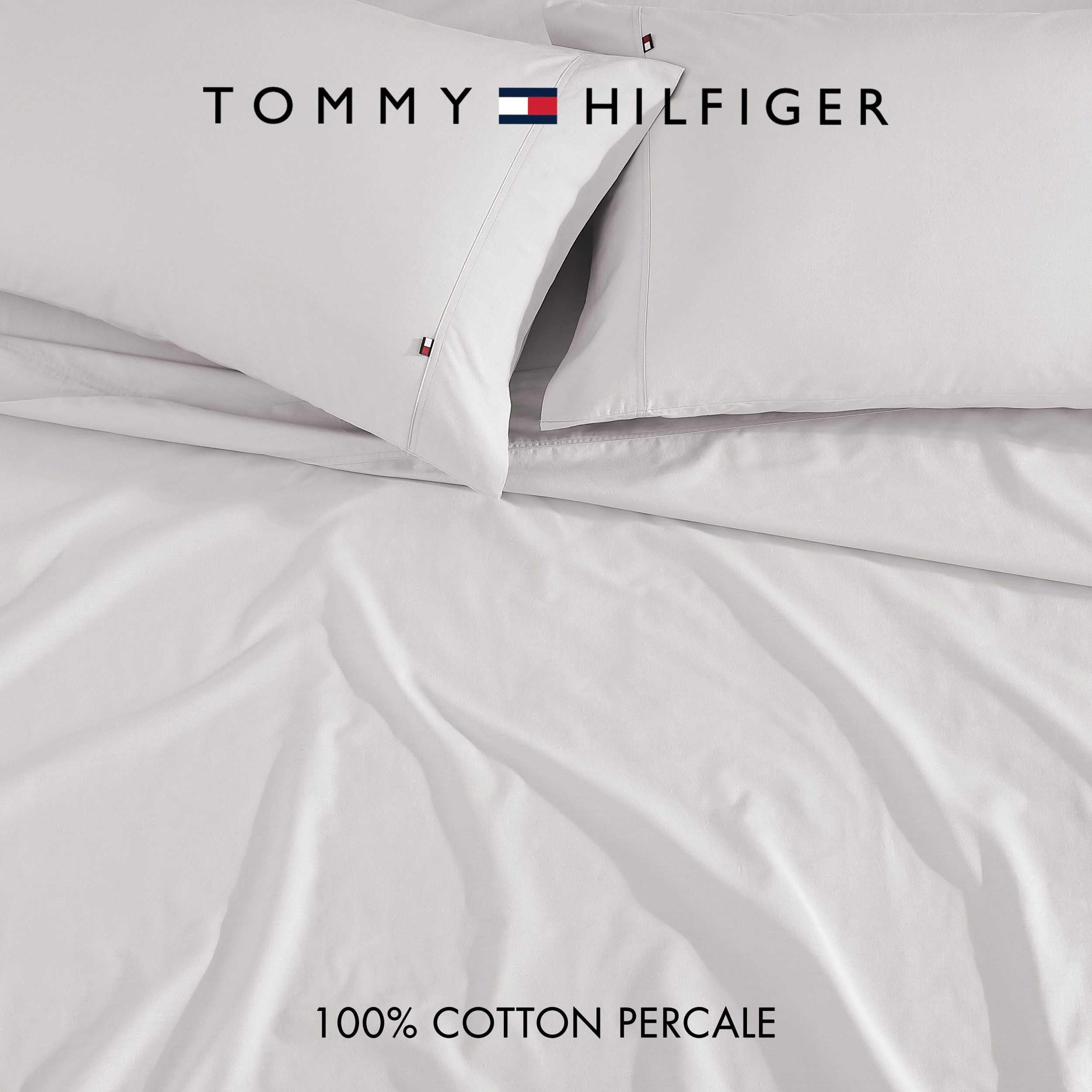 Tommy Hilfiger - Sheet Set, Cotton Percale Bedding with Matching Pillowcases, Crisp & Cool, Solid Home Essentials (Grey, Full) - Image 3