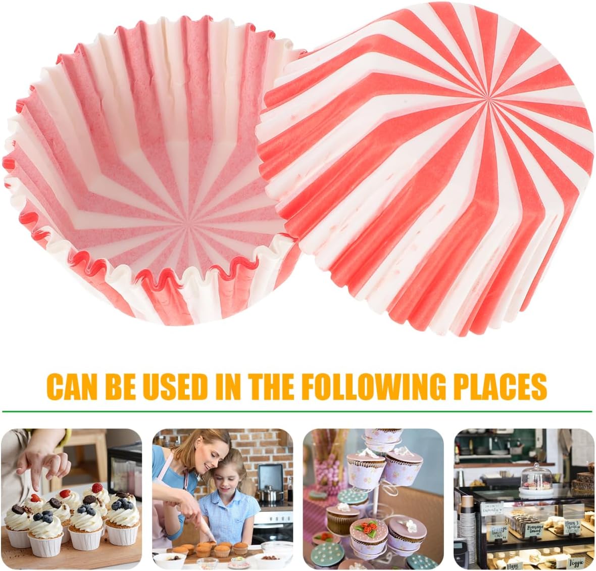 Toddmomy Red and White Stripes Baking Cups 100 Pcs Oil-Proof Cupcake Liners for Muffins Small Cakes Candies 2.55X2.55X1.06 Inch Party Holiday Bakeware