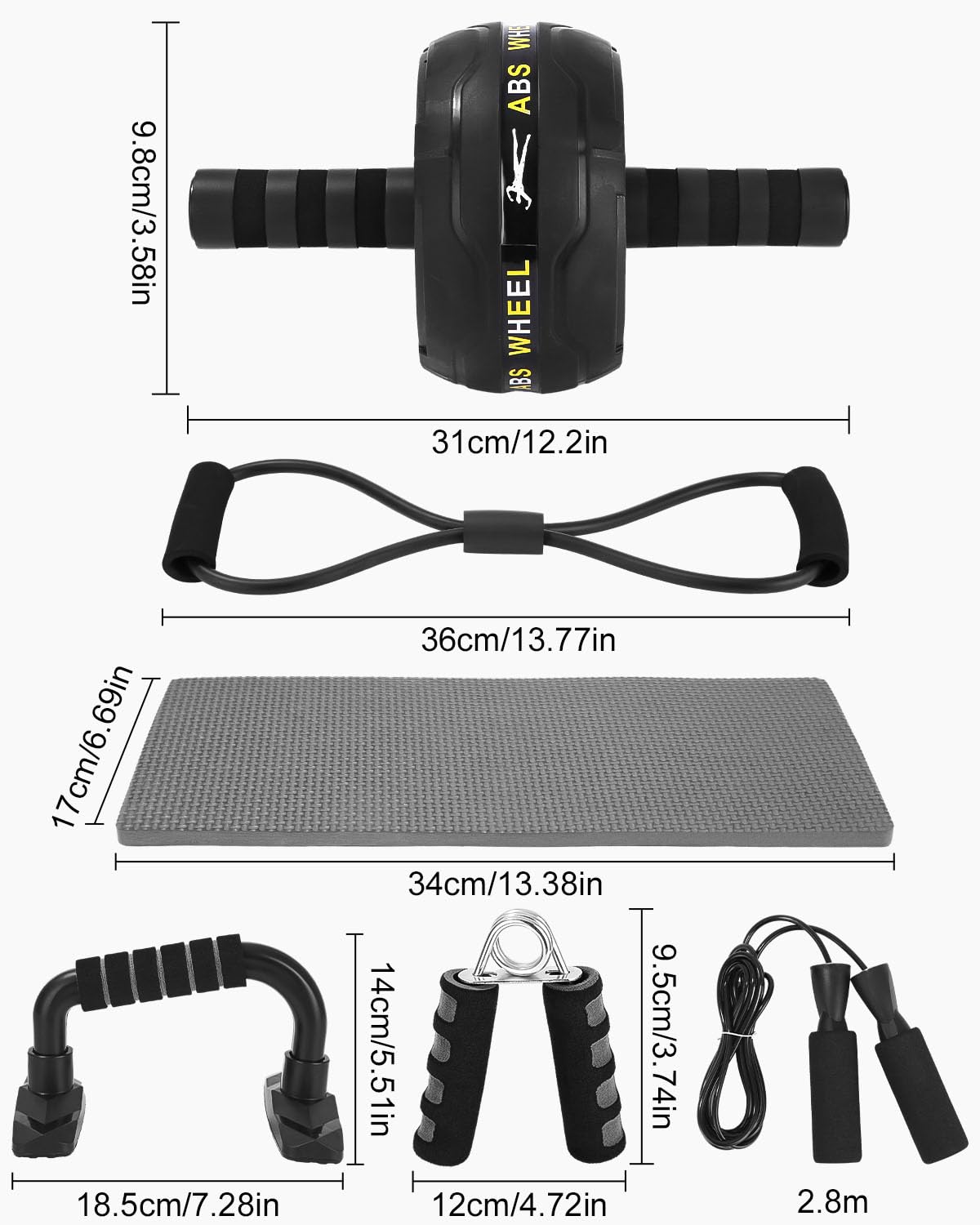 Set per addominali,6 in 1 con fascia per fitness, flessioni,tappetino per ginocchia, Corda per Saltare,Pinza Mano,ideale per uomini e donne per allenarsi a casa