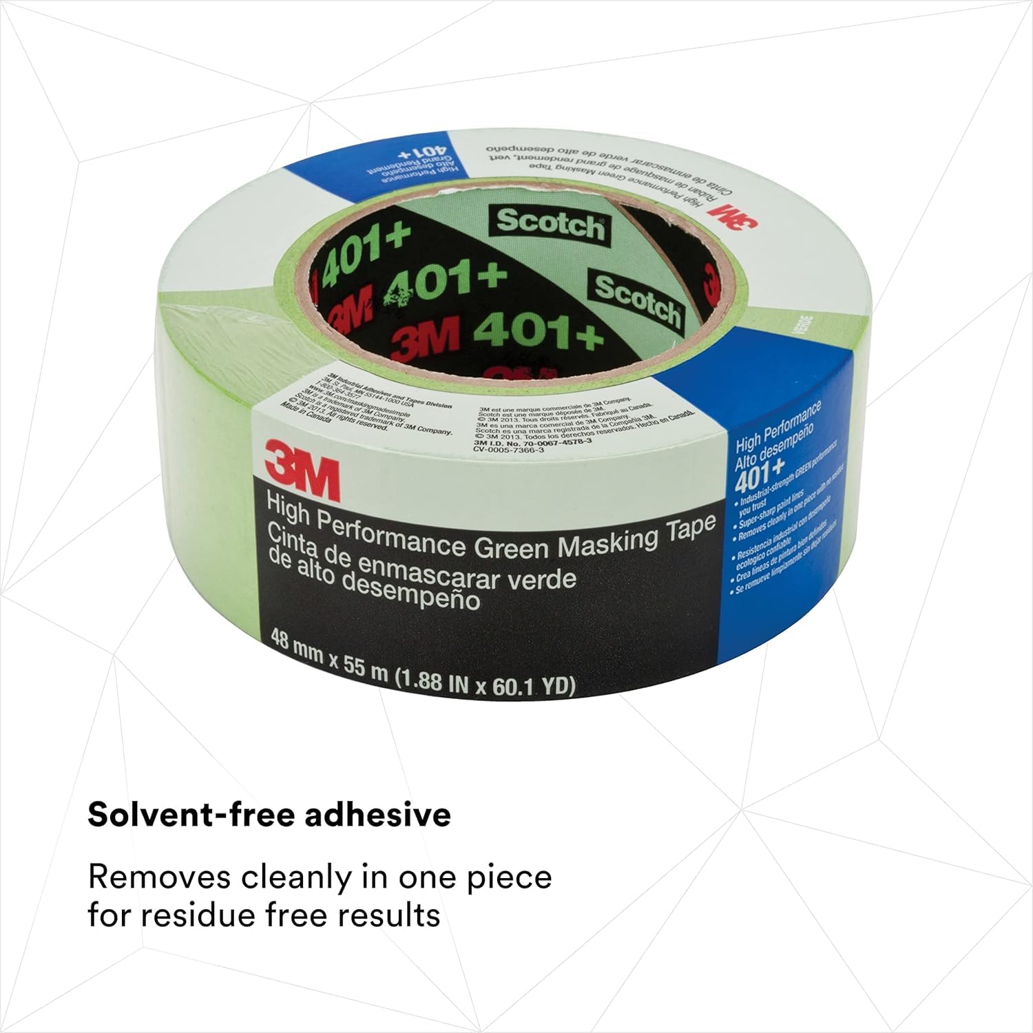 3M Scotch 401+ High Performance Green Masking Tape – 2 inches x 60 Yards (48mm x 55m), Heat Resistant up to 250°F, Clean Removal, Ideal for Automotive and Industrial Applications, 12 Rolls