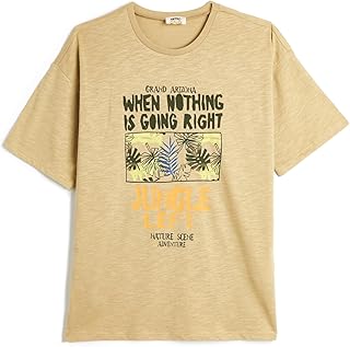 تيشرت قطن بأكمام قصيرة ورقبة دائرية ضيقة بتصميم بطابع الطبيعة مطبوع عصري للأولاد من كوتون عبوة قطعة واحدة