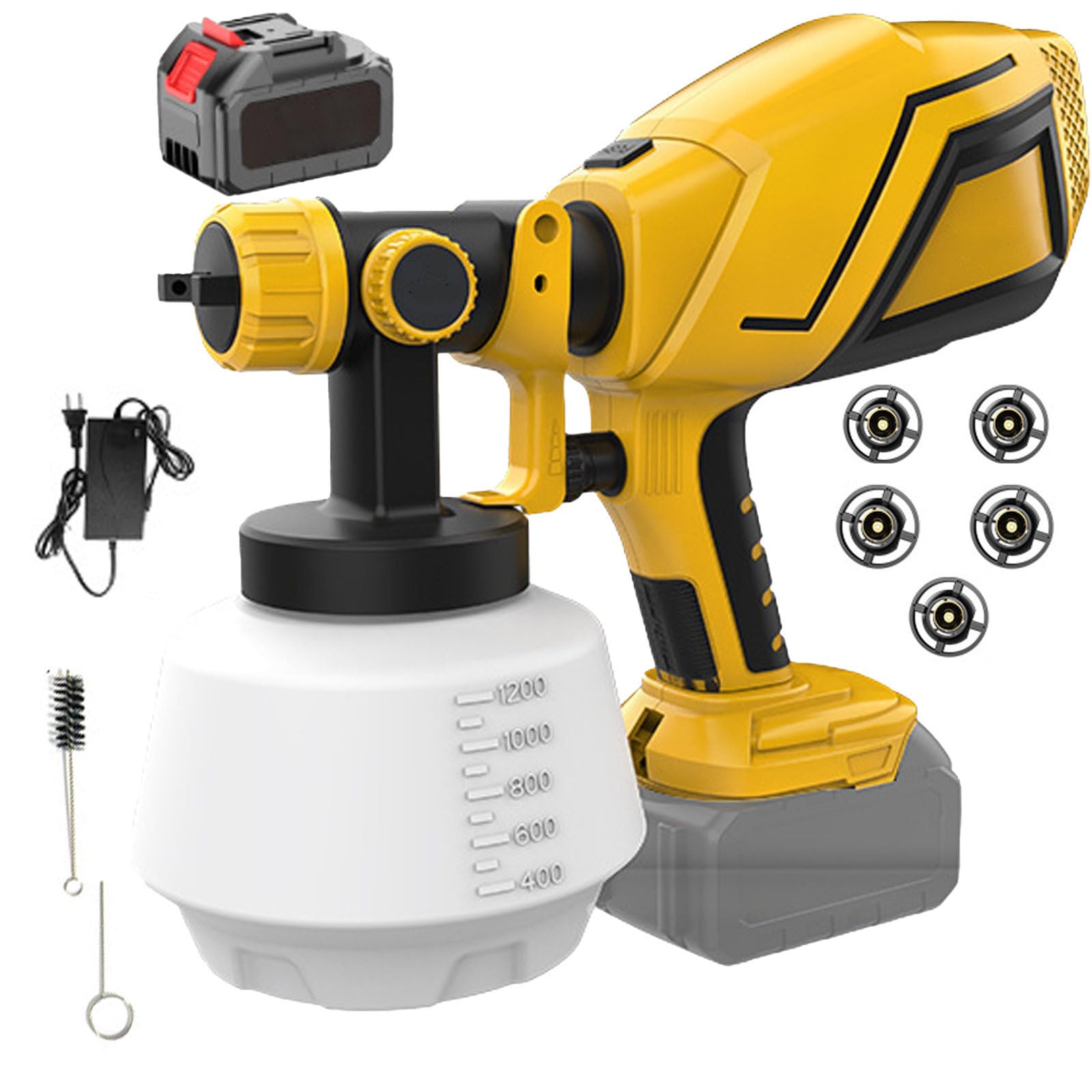 NYANS Pistola de Pintura, Pistola Pulverizadora de Pintura Eléctrica para Pintar La Casa, el Interior y el Exterior de la Casa, Mejorada a 850W de Alta Potencia, con Recipiente de 1200ml,1*Battery