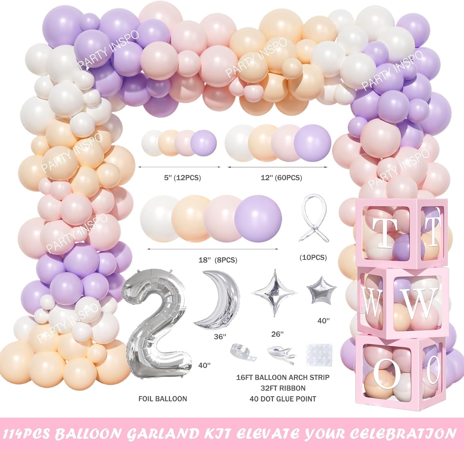 Two The Moon Birthday Girl – 122 PCs Outer Space Theme Party Supplies with Backdrop, Balloon Garland, Foil Balloon, Tablecloth, Crown, Cake Topper, Boxes, Banner, Cut-Outs, Poster