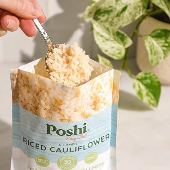 POSHI Riced Cauliflower | All Natural, Fully Cooked, Ready to Eat, Non-GMO, Low Calorie + Carb, Gluten Free, Vegetable Rice, Meals, On The Go, Plant-Based, Healthy, Veggies (7oz, 6 Pack)