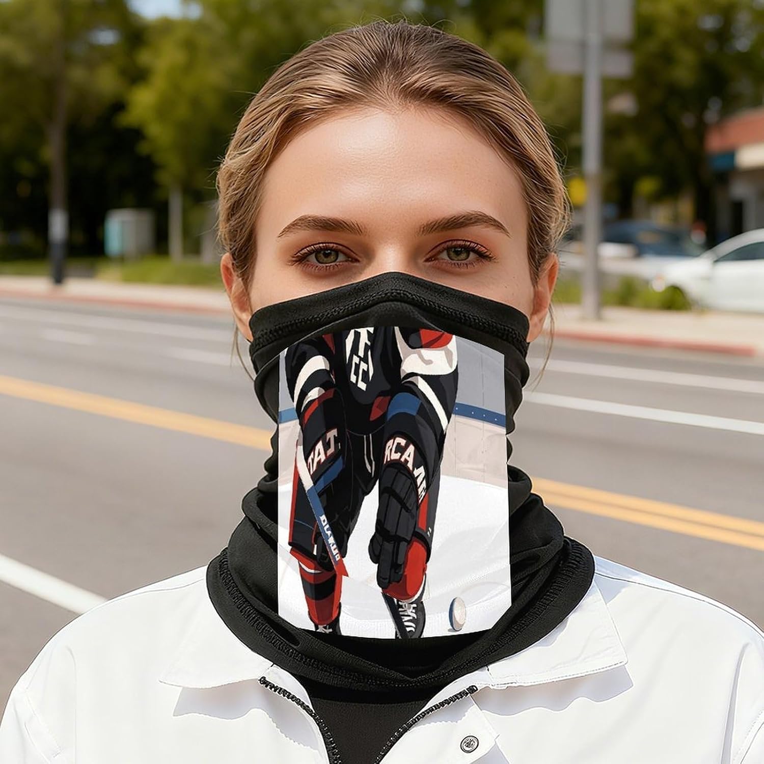 Ice Hockey Pattern Neck Gaiter Face Cover Scarf, Breathable Quick Dry Lightweight Bandana for Men Women Skiing Fishing Hiking Cycling