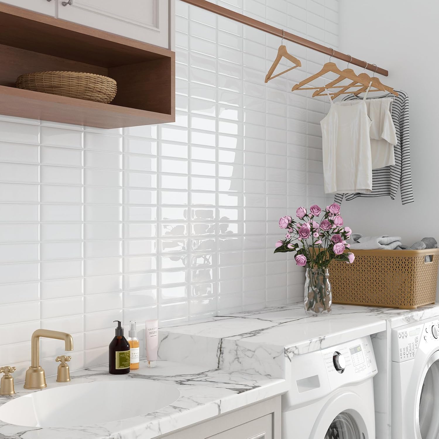 FunStick Azulejos Adhesivos Cocina Blanco Mate Revestimiento Pared Autoadhesivo Baño Lavadero Azulejos Adhesivos Pared 3D Vinilo Adhesivo Cocina Blanco Mate 30×30CM 15 Baldosas Vinilicas Asdhesiva